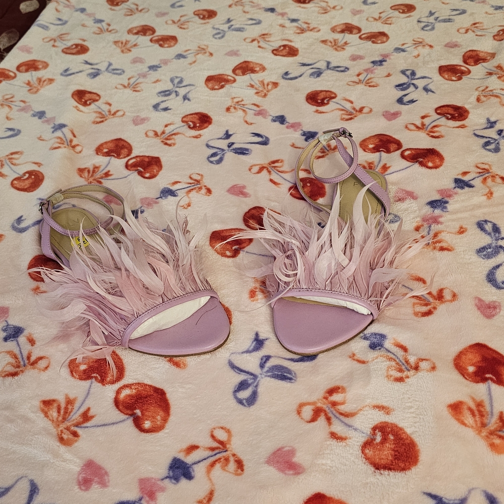 Lilac Feather Trim Slide Mules - Picture 2 of 3